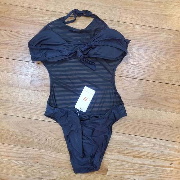 NWT Selfiego Black Stripe One Piece Swimsuit - Picture 2 of 3